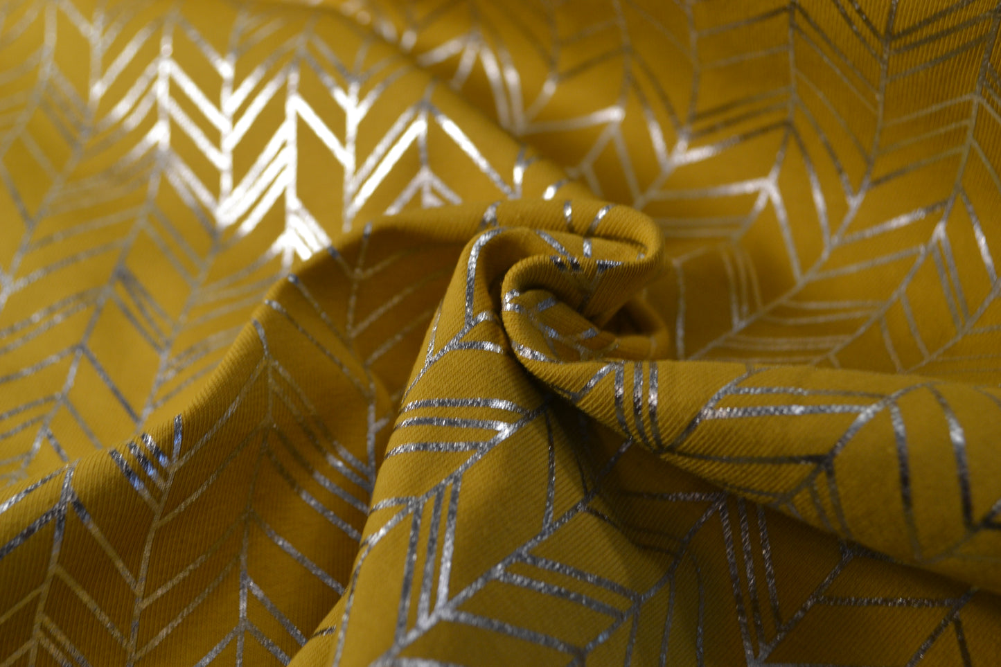 Baumwoll Jersey "Pfeilmuster" silber metallic ocker *Breite 140cm*