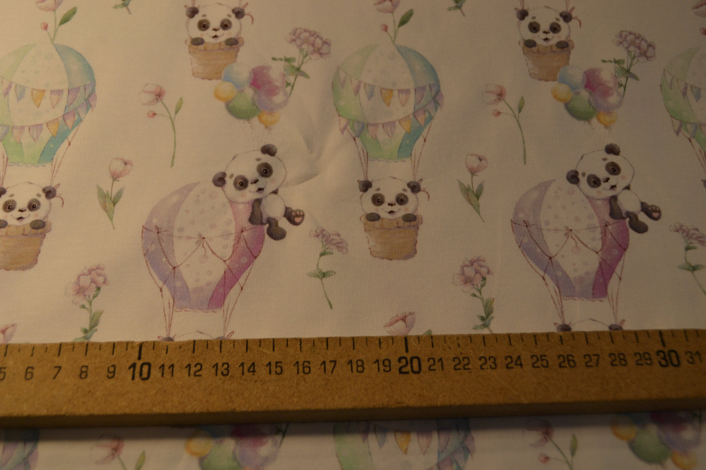 Baumwoll Jersey "Panda Heißluftballon" bunt lila weiß *Breite 151cm*