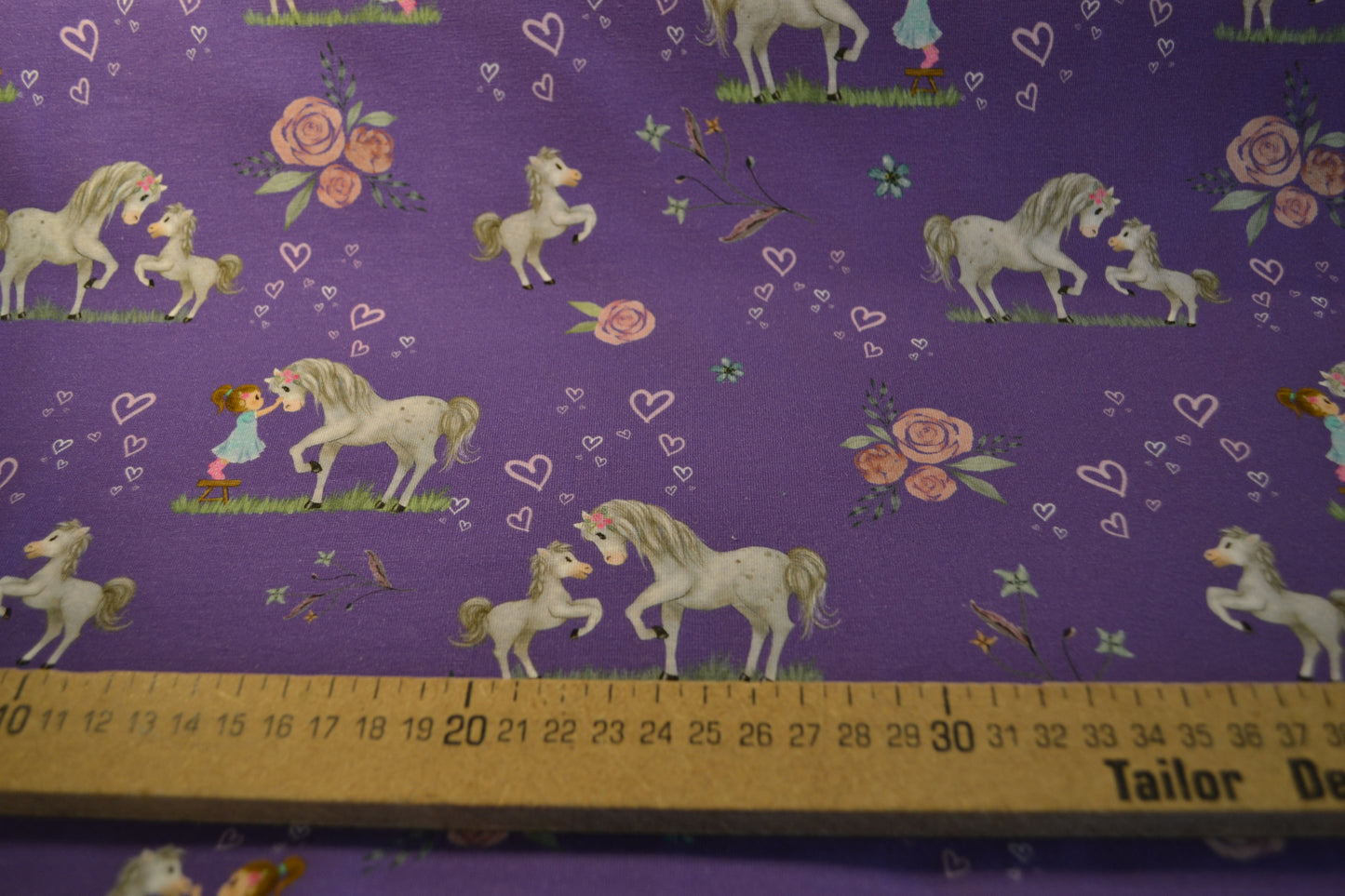 Baumwoll Jersey "Pferd Mädchen" rosa lila *Breite 151cm*