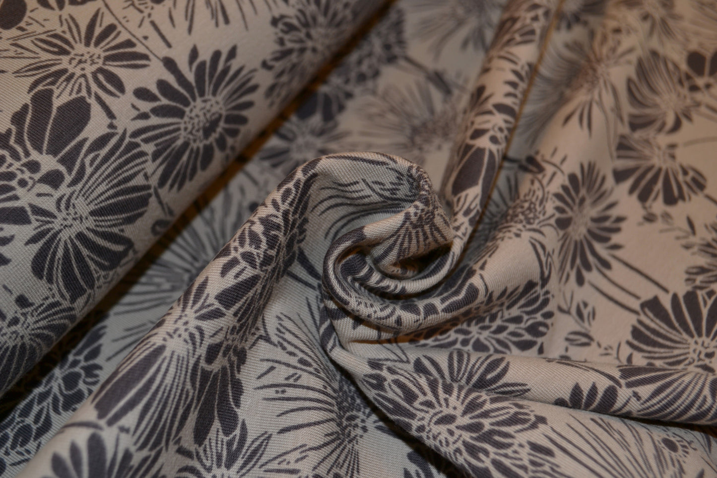 Baumwoll Jersey "Ringelblumen" braun beige *Breite 150cm*