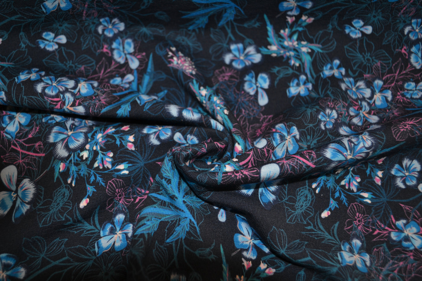 French Terry Sweat "Blumenranken" pink blau *Breite 142cm*
