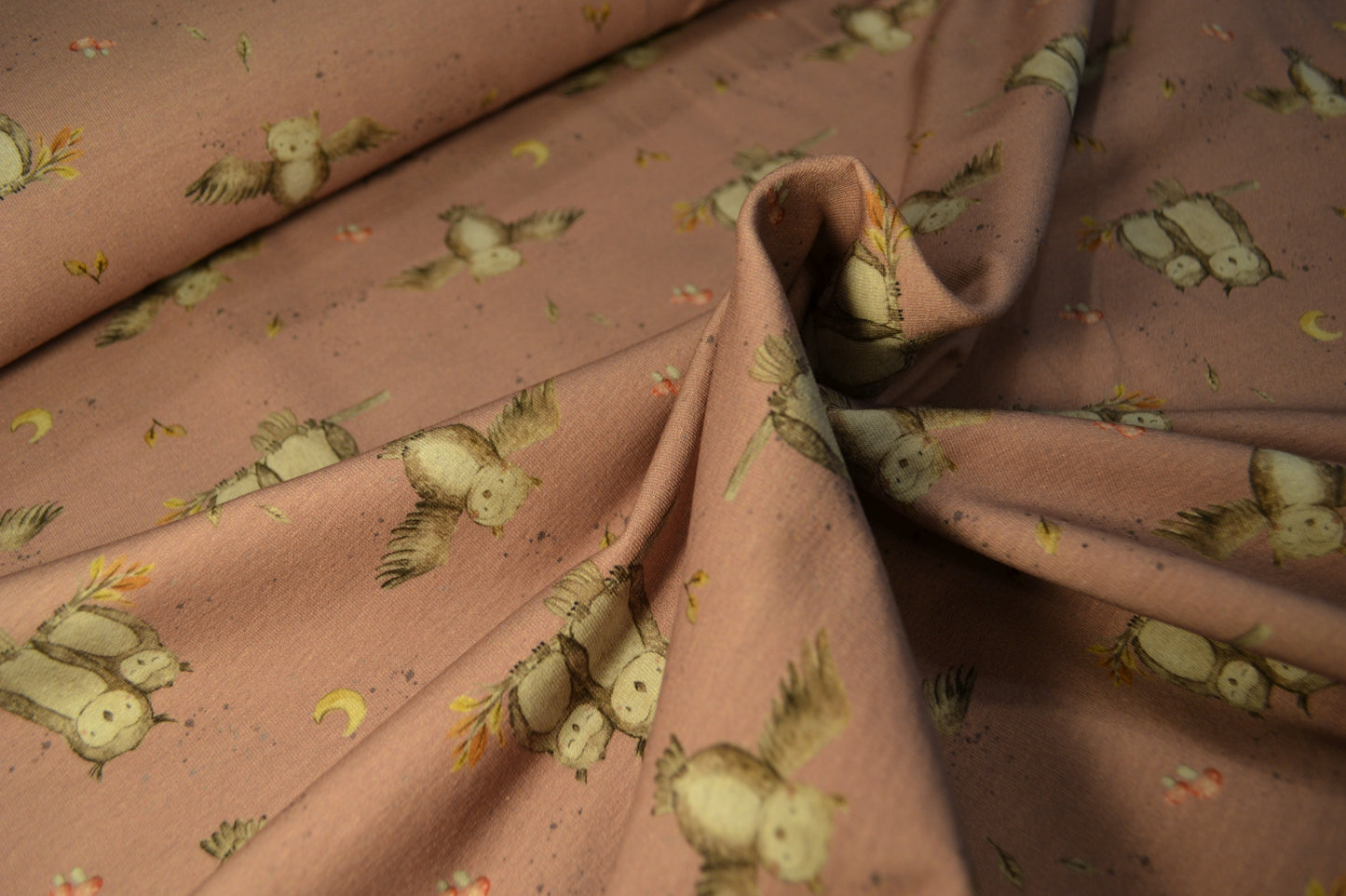 French Terry Sweat "Eulen" dunkel altrosa *Breite 162cm*