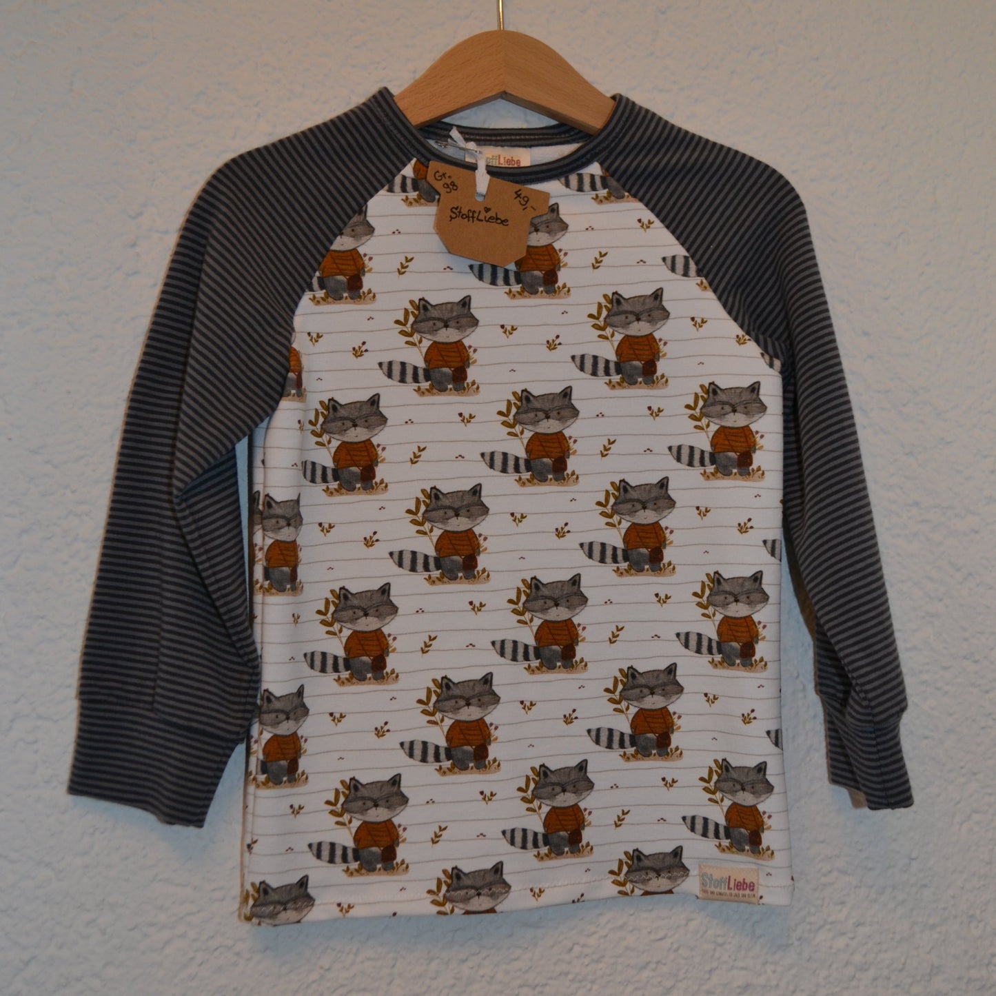 Langarmshirt Waschbär weiß grau gestreift Gr. 98