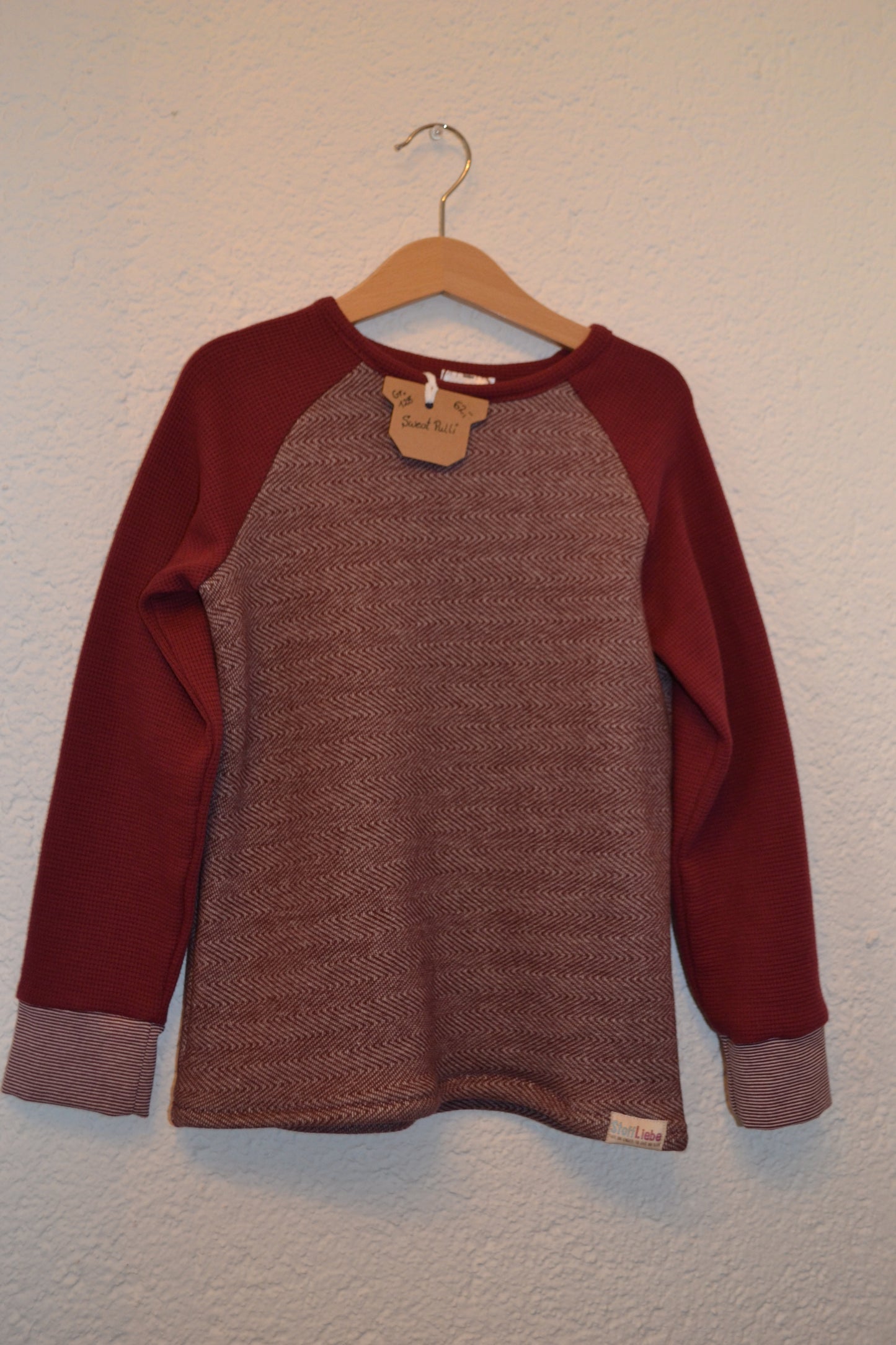 Sweat Pullover Fischgrät Muster weinrot Gr. 128
