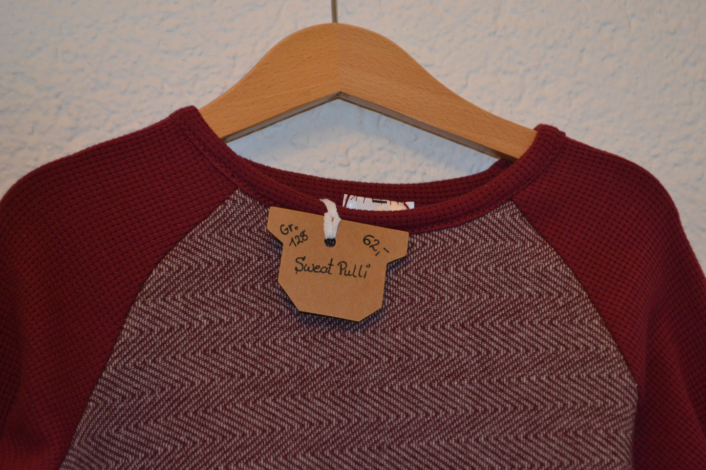 Sweat Pullover Fischgrät Muster weinrot Gr. 128