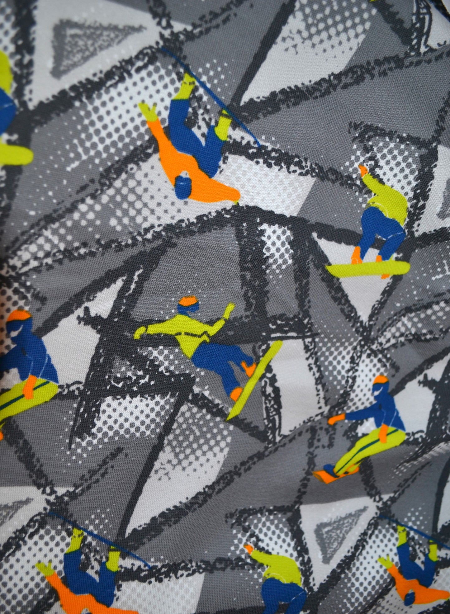 French Terry Sweat "Snowboarder" blau hellgrün grau *Breite 148cm*