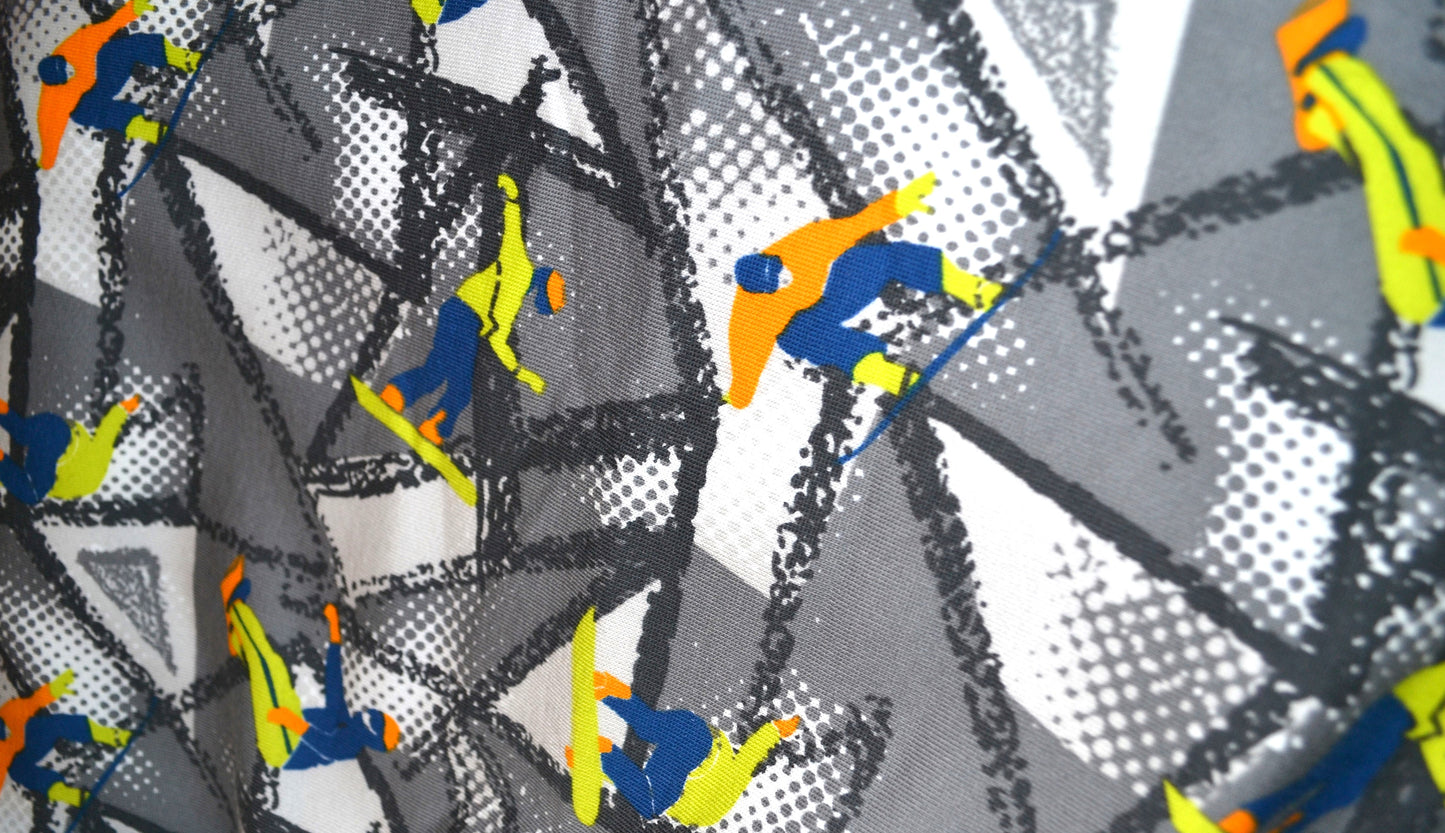 French Terry Sweat "Snowboarder" blau hellgrün grau *Breite 148cm*