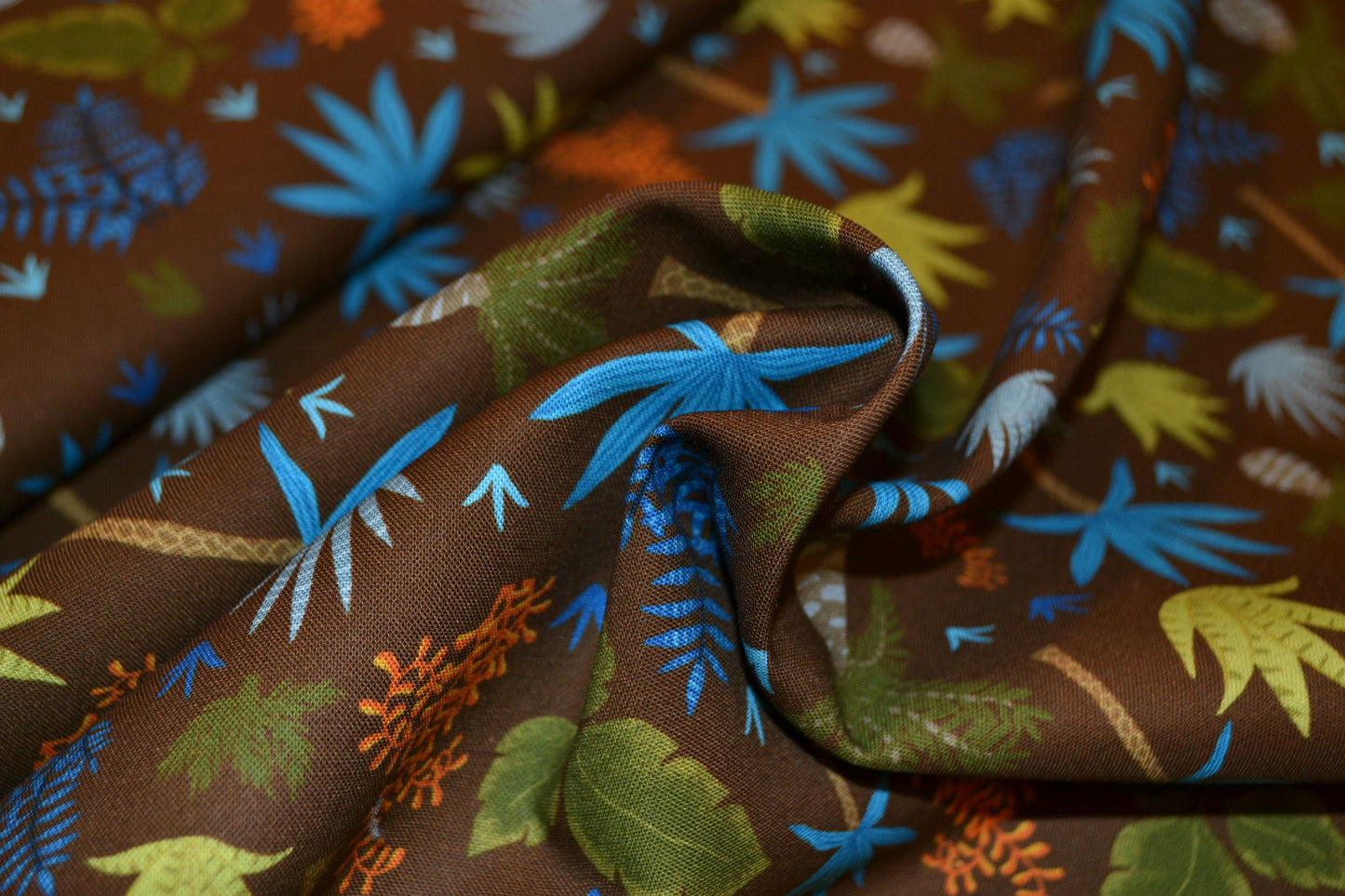 Patchwork Baumwolle "Palmenwald" blau grün braun *Breite 110 cm*
