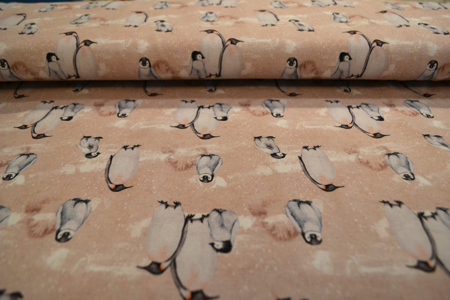 French Terry Sweat "Pinguin" beige rosé *Breite 160cm*
