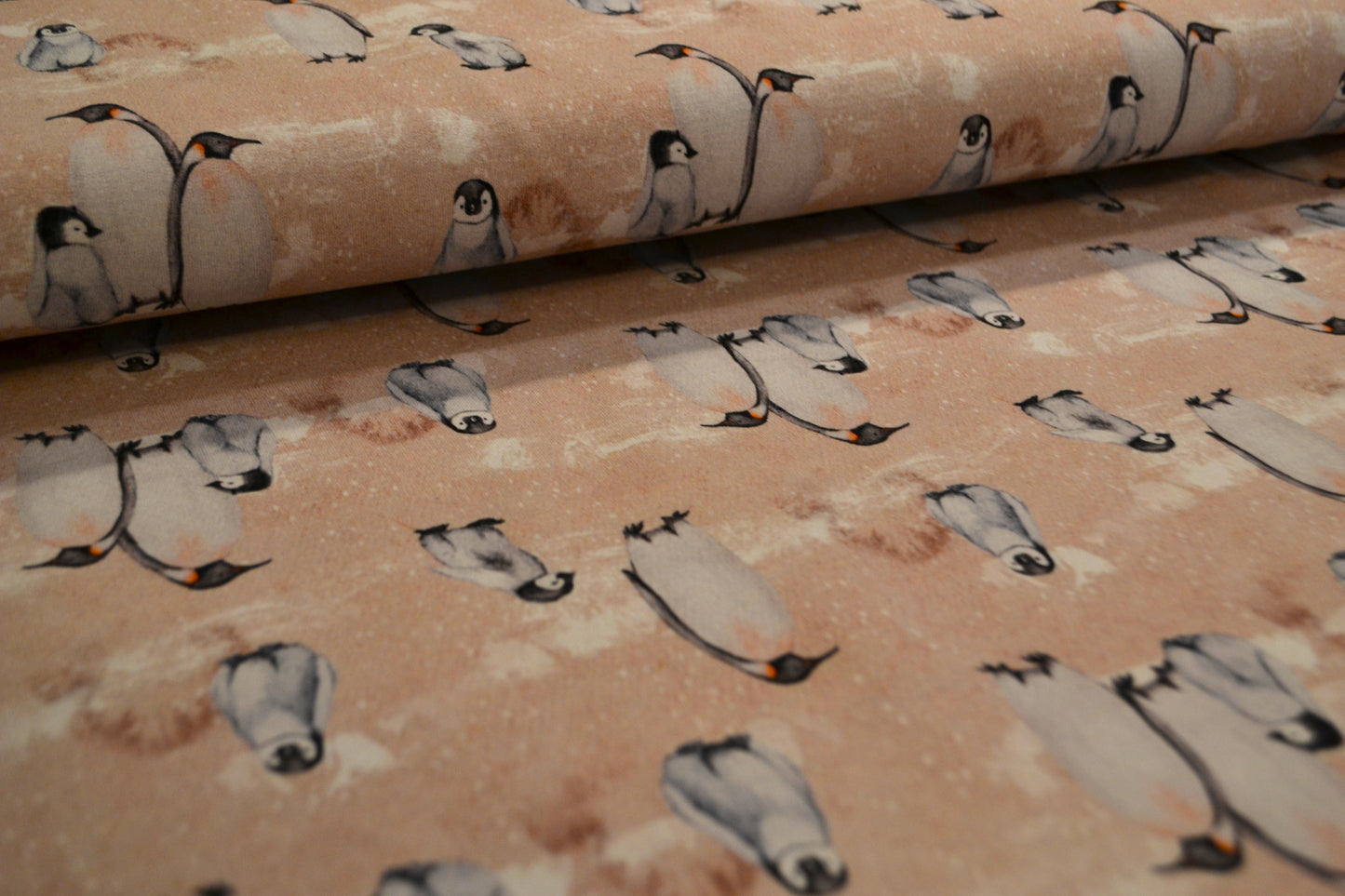 French Terry Sweat "Pinguin" beige rosé *Breite 160cm*