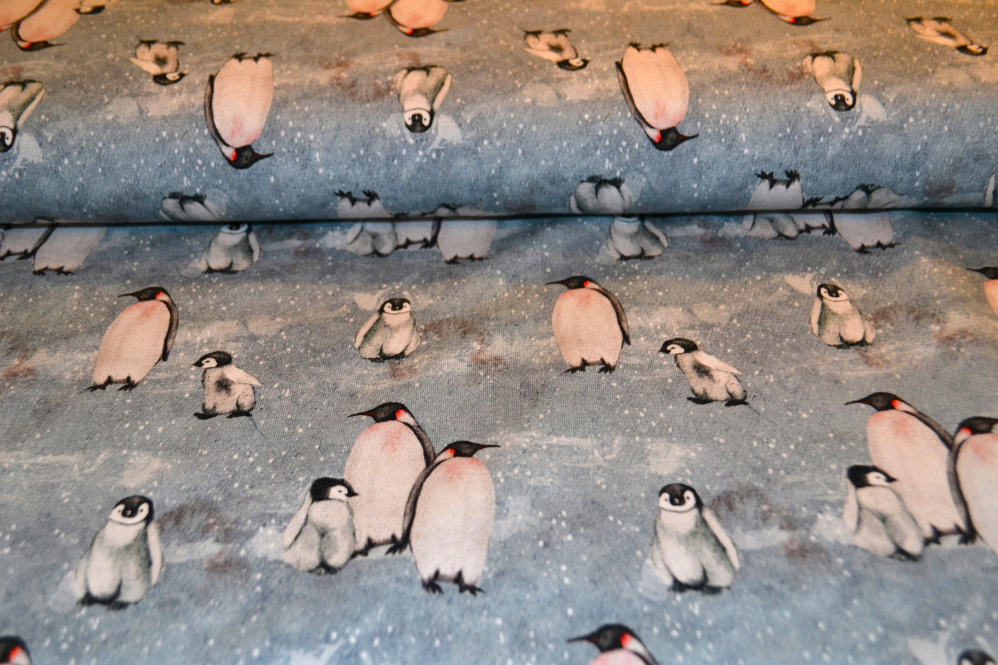 French Terry Sweat "Pinguin" blau grau *Breite 160cm*