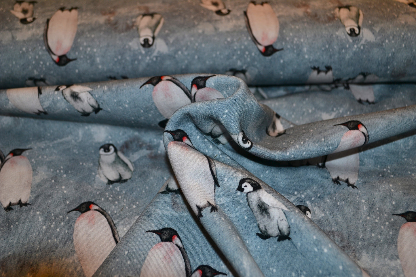 French Terry Sweat "Pinguin" blau grau *Breite 160cm*