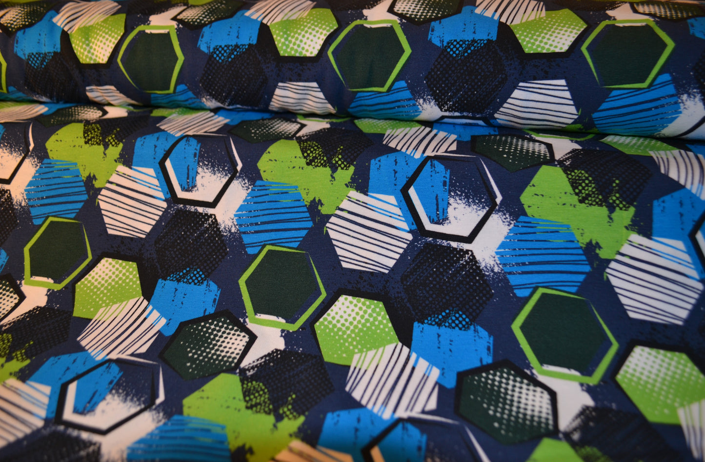 Baumwoll Jersey "Hexagon" grün blau *Breite 150cm*