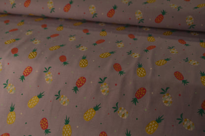 Baumwoll Jersey "Ananas" goldgelb pink flieder *Breite 152cm*