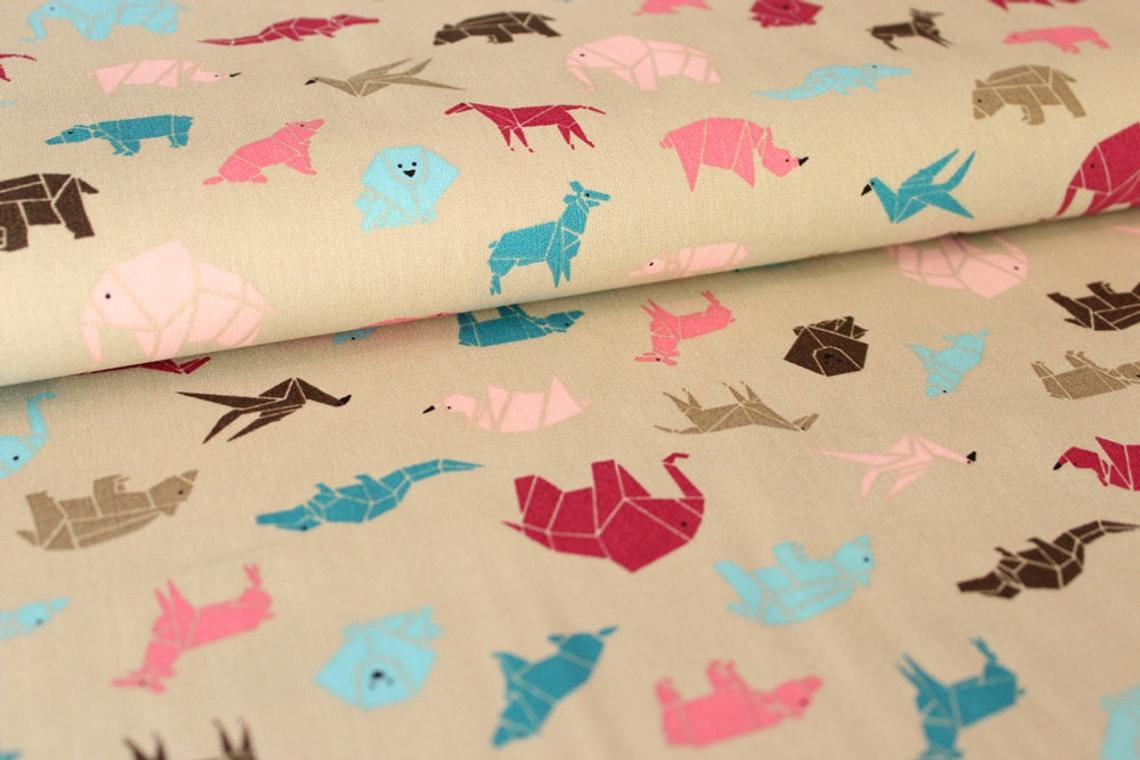 Baumwolle "Origami animals" beige *Breite 150 cm*