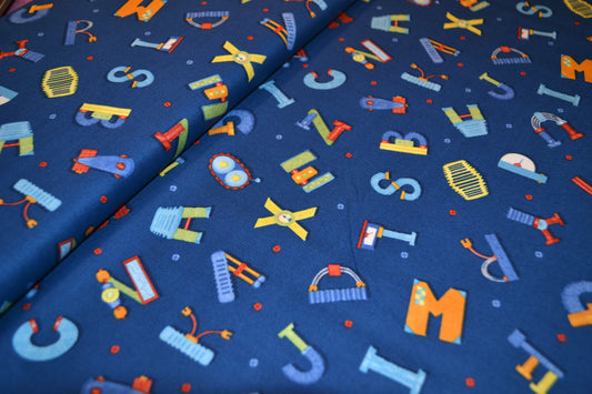 Patchwork Baumwolle "Buchstaben" bunt blau *Breite 110 cm*