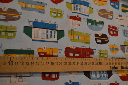 Patchwork Baumwolle "Camping Van" bunt hellblau *Breite 110 cm*