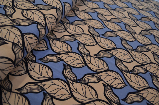 Baumwoll Jersey Blätter apricot blau *Breite 148cm*