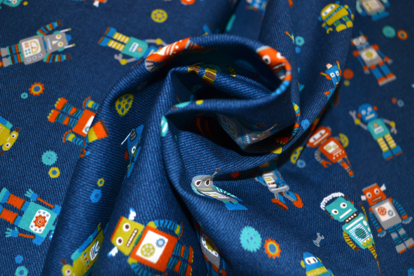 Patchwork Baumwolle "Roboter" bunt jeansblau *Breite 110 cm*