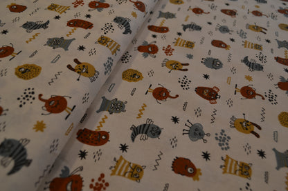 Baumwolle "Monster" blau beige weiß *Breite 144 cm*
