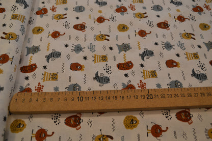 Baumwolle "Monster" blau beige weiß *Breite 144 cm*