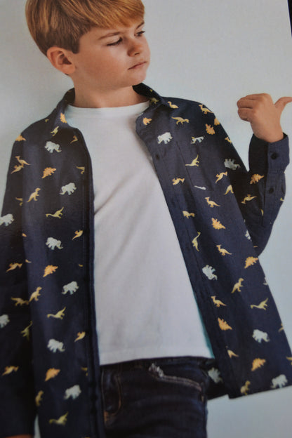 Baumwolle "Dinos" blau grün braun weiß *Breite 142 cm*