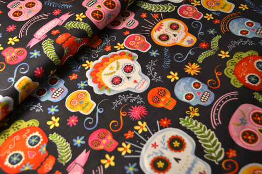 Patchwork Baumwolle "Dia de los muertes" bunt grauschwarz *Breite 110 cm*