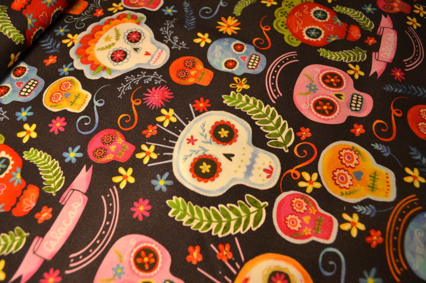 Patchwork Baumwolle "Dia de los muertes" bunt grauschwarz *Breite 110 cm*