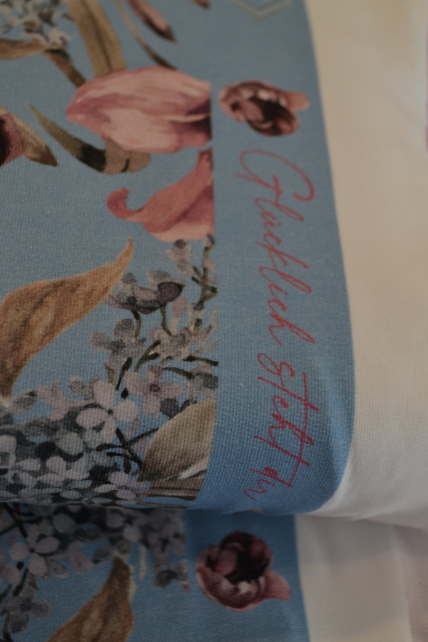 French Terry Sweat "Blumen" rosé hellblau *Breite 149cm*