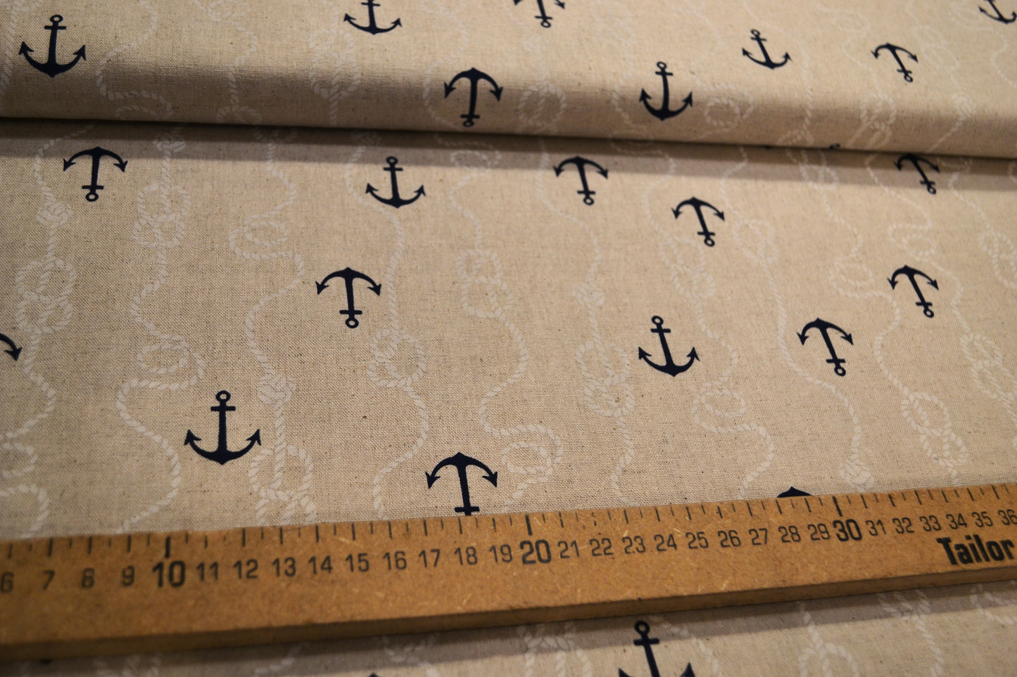 Patchwork Baumwolle "Anker" marineblau beige *Breite 110 cm*