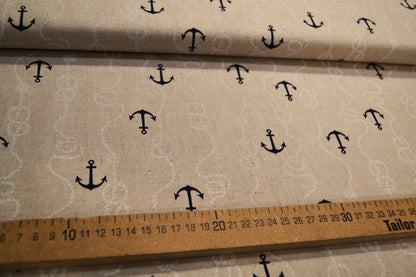 Patchwork Baumwolle "Anker" marineblau beige *Breite 110 cm*