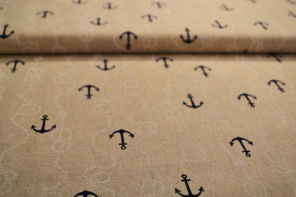 Patchwork Baumwolle "Anker" marineblau beige *Breite 110 cm*