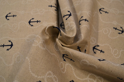 Patchwork Baumwolle "Anker" marineblau beige *Breite 110 cm*