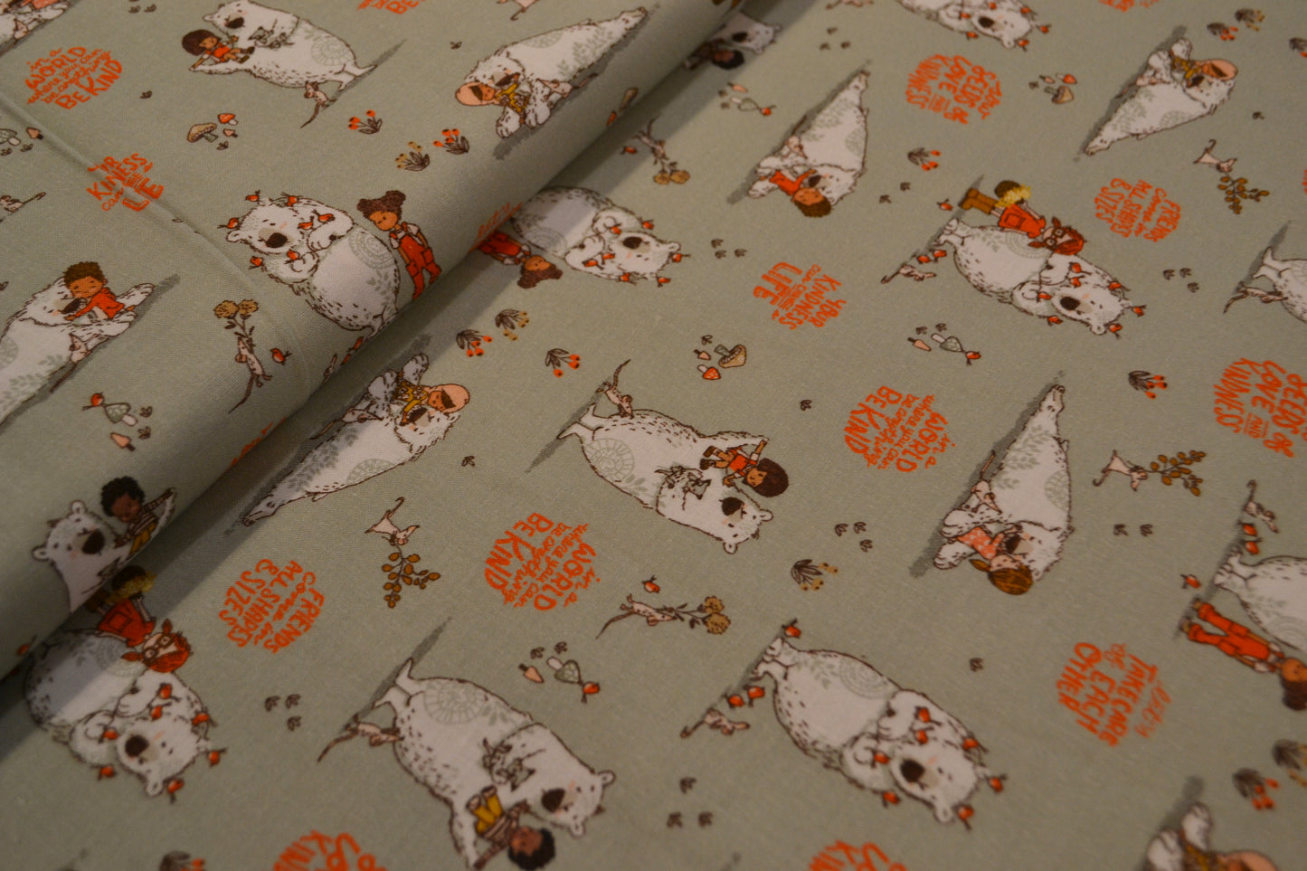 Patchwork Baumwolle "Friends come in all shapes and sizes" orange mintgrün *Breite 110 cm*