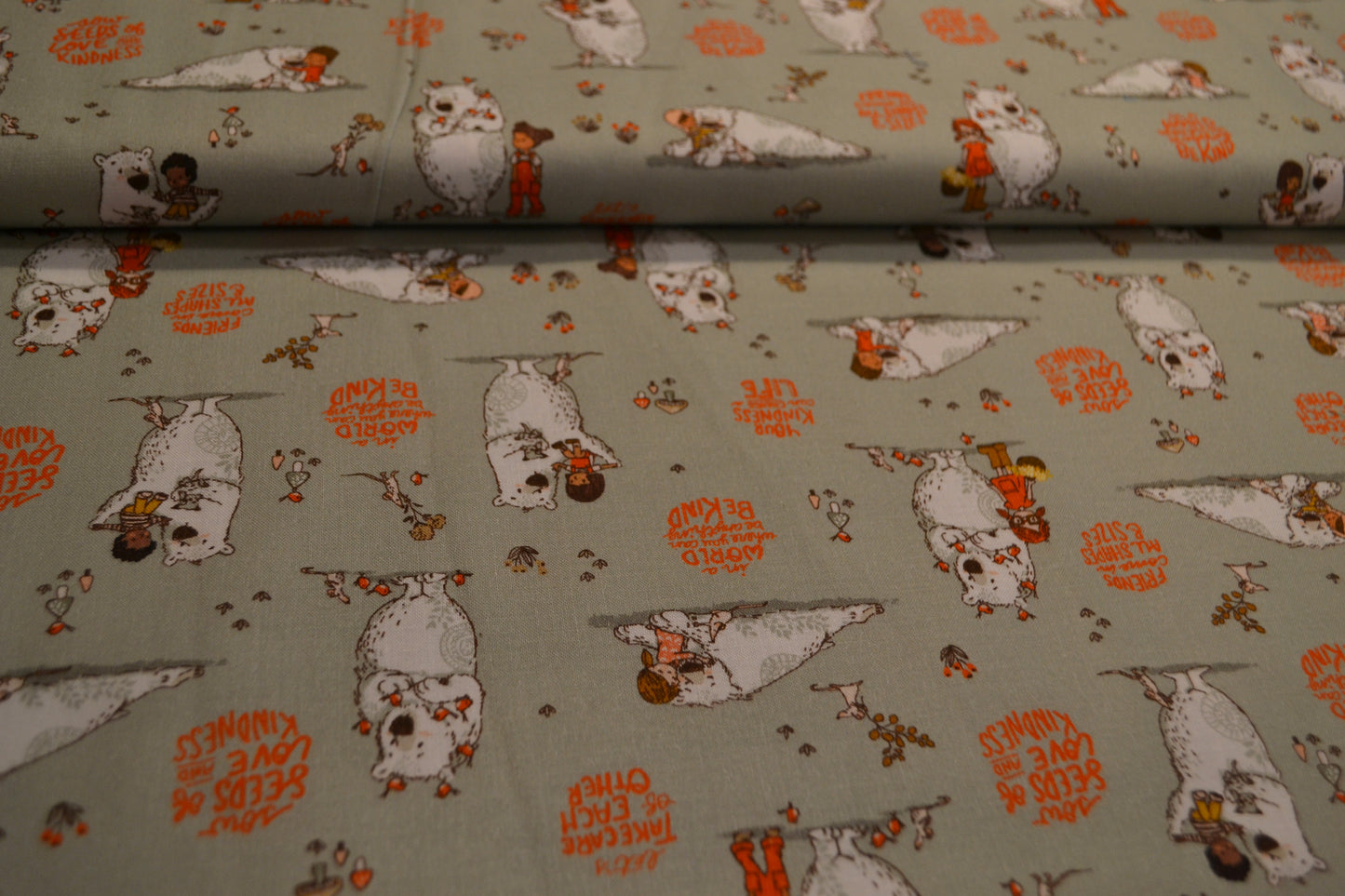 Patchwork Baumwolle "Friends come in all shapes and sizes" orange mintgrün *Breite 110 cm*