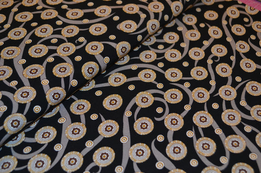 Viskose "Rundes Muster" gold grau braun schwarz *Breite 146cm*
