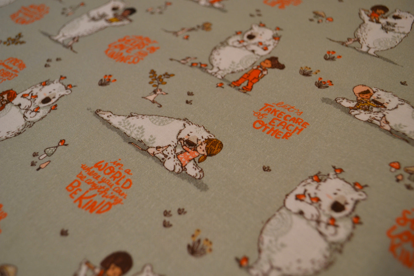 Patchwork Baumwolle "Friends come in all shapes and sizes" orange mintgrün *Breite 110 cm*