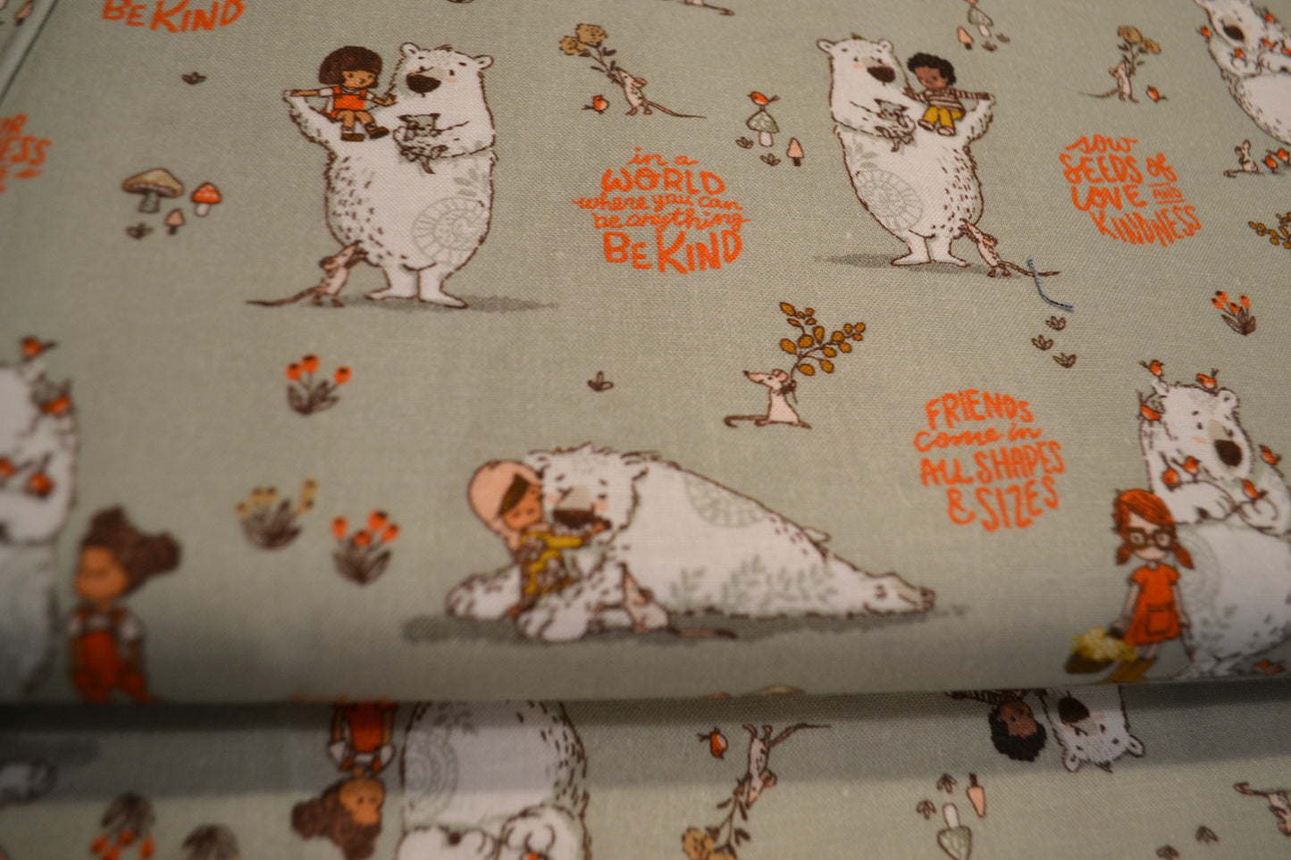 Patchwork Baumwolle "Friends come in all shapes and sizes" orange mintgrün *Breite 110 cm*