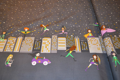 Patchwork Baumwolle "Supergirl" lila dunkelgrau *Breite 110 cm*