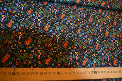 Patchwork Baumwolle "Vogel" bunt schwarz *Breite 110 cm*