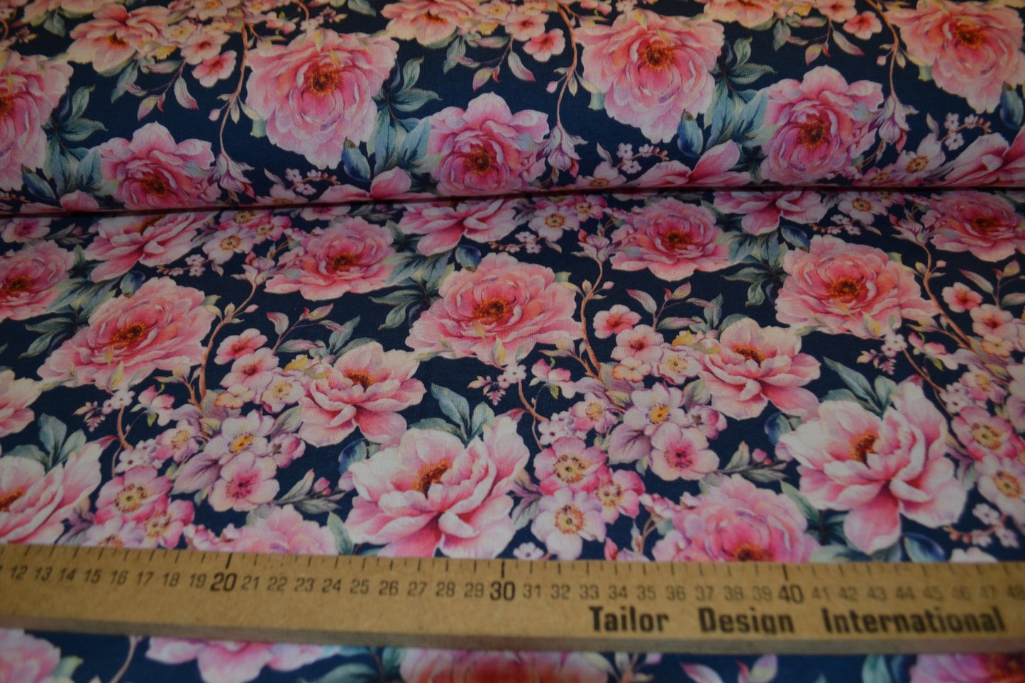 French Terry Sweat "Rosen" blau rosa angeraut *Breite 156cm*