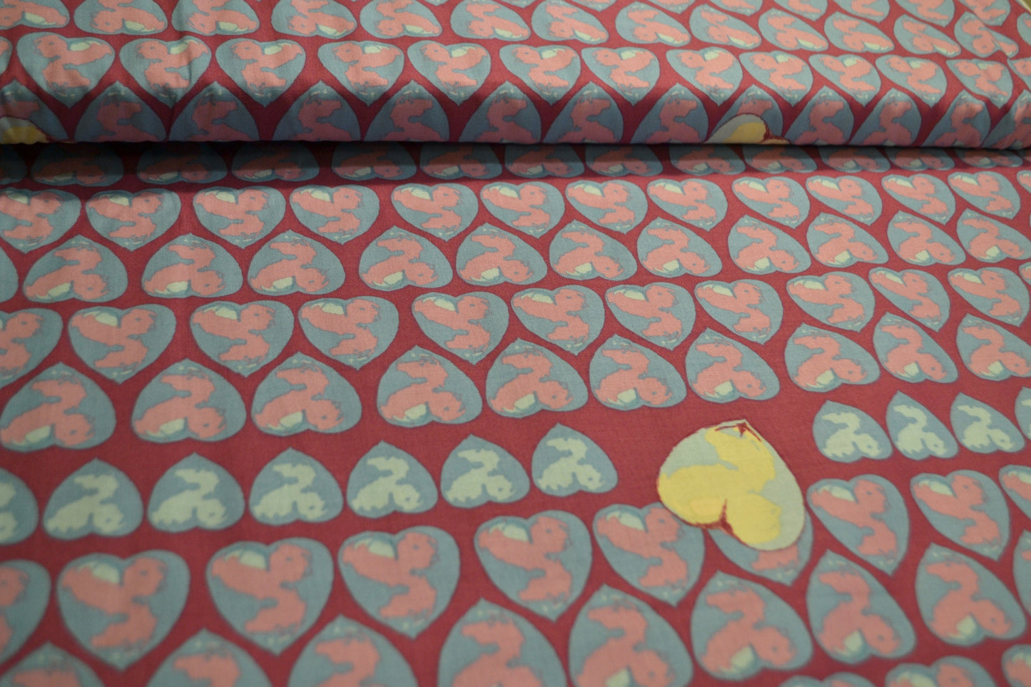 Patchwork Baumwolle "Heart Candy" hellblau dunkelviolett *Breite 110 cm*