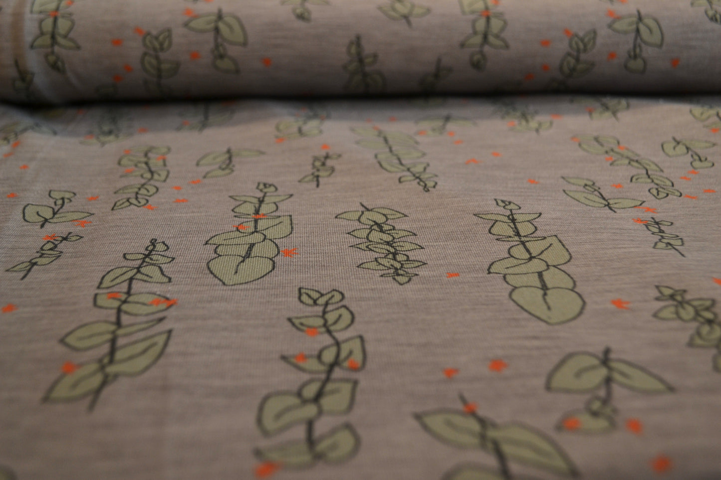 Modal Jersey "Blätter" mintgrün lachs hellgrau *Breite 140cm*