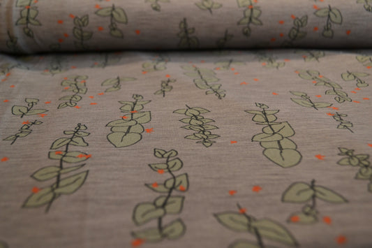 Modal Jersey "Blätter" mintgrün lachs hellgrau *Breite 140cm*
