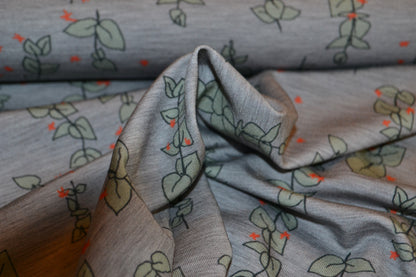 Modal Jersey "Blätter" mintgrün lachs hellgrau *Breite 140cm*