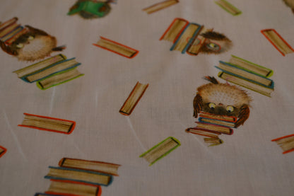 Baumwolle "Eule / Bücher" weiß *Breite 148 cm*