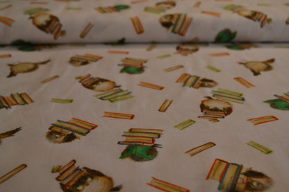 Baumwolle "Eule / Bücher" weiß *Breite 148 cm*