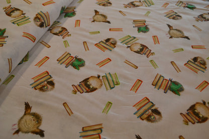 Baumwolle "Eule / Bücher" weiß *Breite 148 cm*