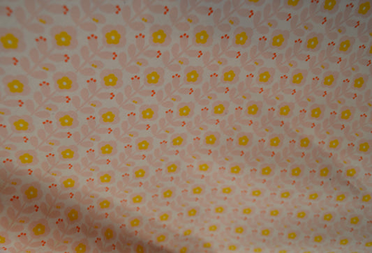 Beschichtete Baumwolle "Runde Blumen" curry rosé *Breite 150cm*