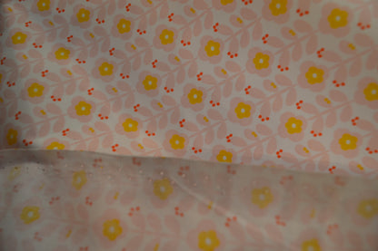 Beschichtete Baumwolle "Runde Blumen" curry rosé *Breite 150cm*